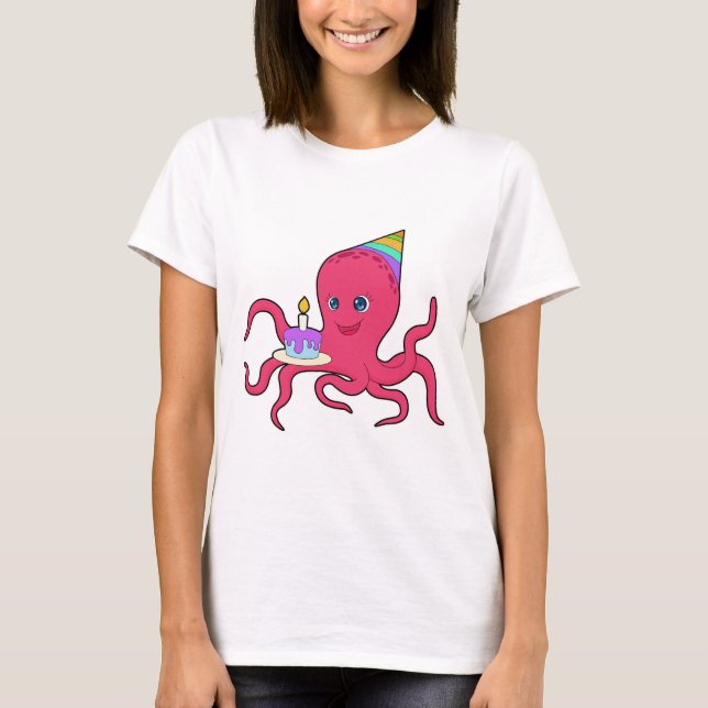 Camiseta Bolo de Aniversário de Polvo (Frente)