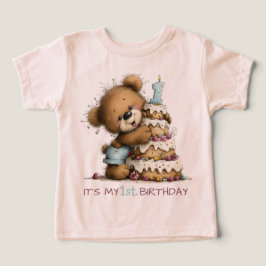 Camiseta Bolo de Aniversário de Urso Teddy do Primeiro Aniv