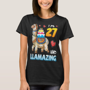 Camiseta Bolo de aniversário do Carregando Llama, tenho 27
