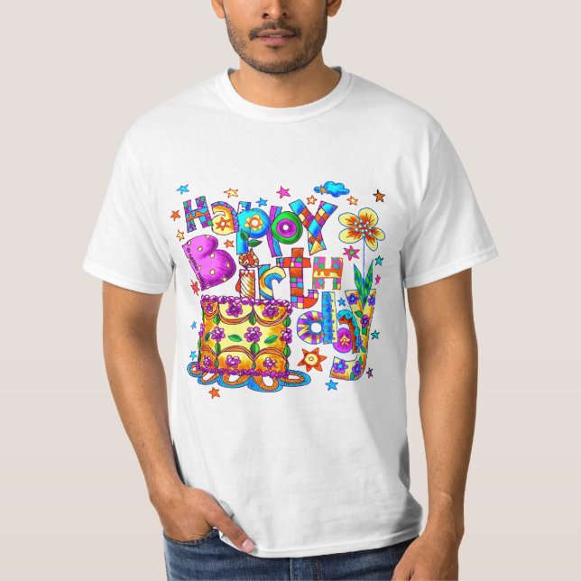 Camiseta Bolo de Aniversário Feliz (Frente)
