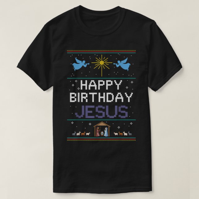 Camiseta bolo de aniversário feliz aniversário jesus Christ (Frente do Design)