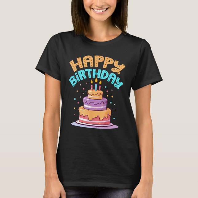 Camiseta Bolo de Festa de Aniversário Feliz (Frente)