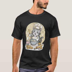 Camiseta Bolo de Gato Fofo Assando Massa Chapéu de Chef Gat