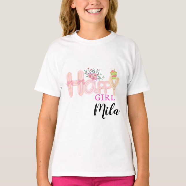 Camiseta bolo de nata de menina feliz (Frente)
