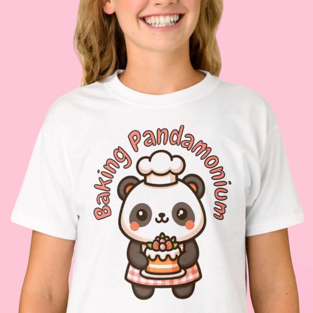 Camiseta Bolo de Punny Punny Cute Panda Fazendo Pandamónio (Cute Panda Baking Pandamonium Punny Cake T-Shirt)