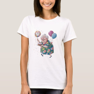 Camiseta Bolo e Balão de Aniversário da Vovó Engraçada