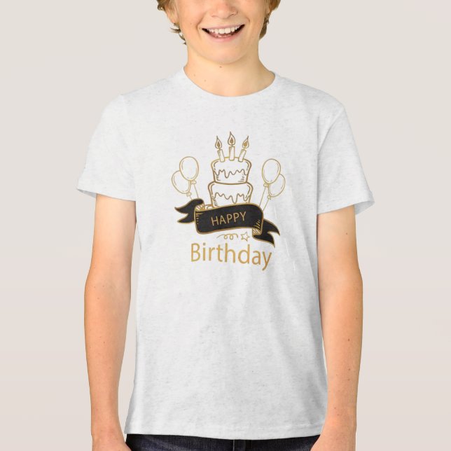 Camiseta Bolo Feliz do Dia de Nascimento (Frente)