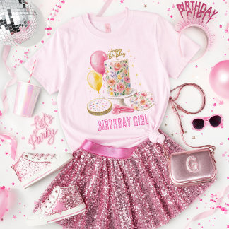 Camiseta Bolo Floral de Aniversário Menina Doce Festa