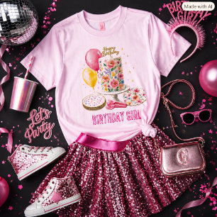 Camiseta Bolo Floral de Aniversário Menina Doce Festa