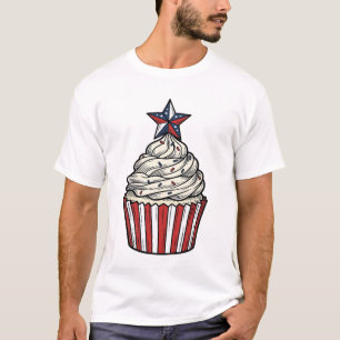 Camiseta Bolo Patriótico Vintage Gravura Quatro de Julho