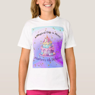 Camiseta Bolo Unicórnio Brilho Azul Roxo Aniversário de 4 a
