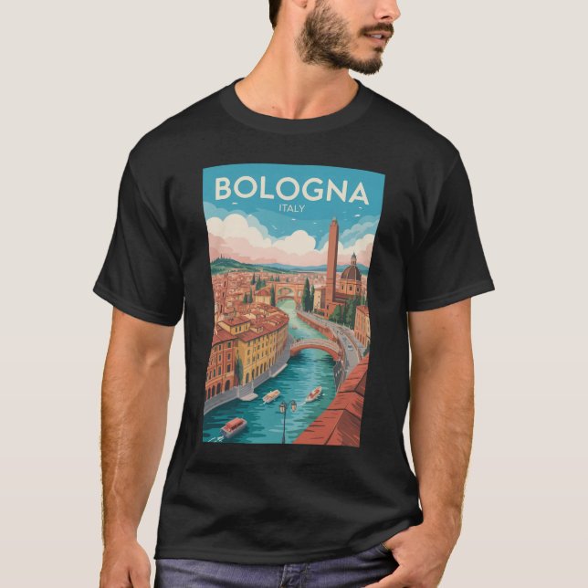 Camiseta Bologna Italy Illustration Travel Art Vintage (Frente)