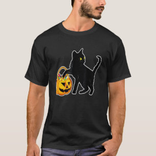 Camiseta Bolsa de Abóbora de Halloween de Gato Preto Doce C
