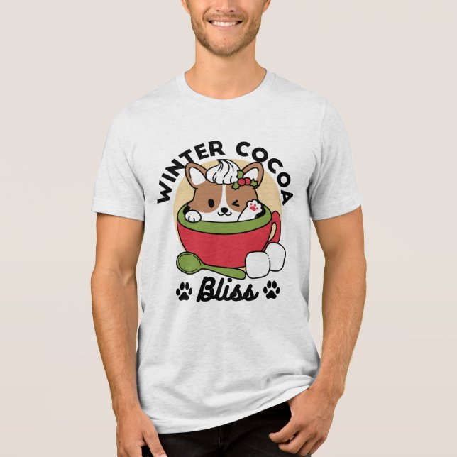Camiseta Bolsa de Cacau de inverno - Cachorro-Bonito em Des (Frente)