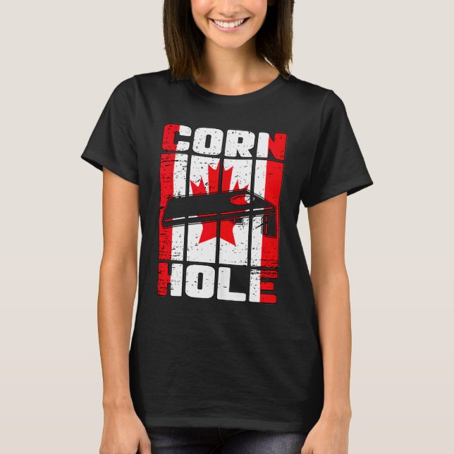 Camiseta Bolsas de tabuleiro de Cornhole bandeira do Canadá (Frente)