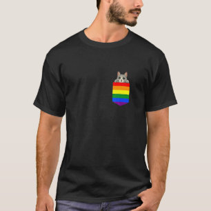 Camiseta Bolsinho de Gato Lgb Q Bandeira Arco-Íris Orgulho