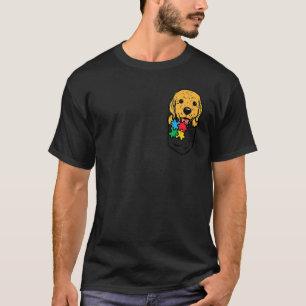 Camiseta Bolsinho Quebra-Cabeça Golden Retriever Fofo Consc