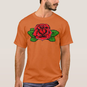 Camiseta Bolso de Amor Romântico com Flor de Rosa vermelha 