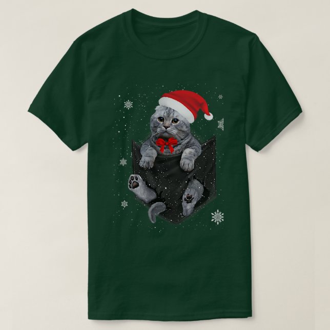 Camiseta Bolso de Gato com Dobra Escocesa de Natal Santa Ha (Frente do Design)
