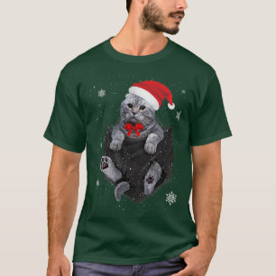 Camiseta Bolso de Gato com Dobra Escocesa de Natal Santa Ha