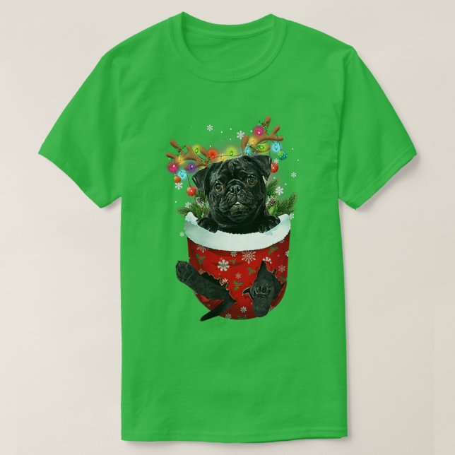 Camiseta Bolso de Neve Pug Cães de Natal (Frente do Design)
