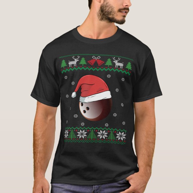 Camiseta Bolwing Ball Santa Hat Bowler Bowling Team Ugly Ch (Frente)