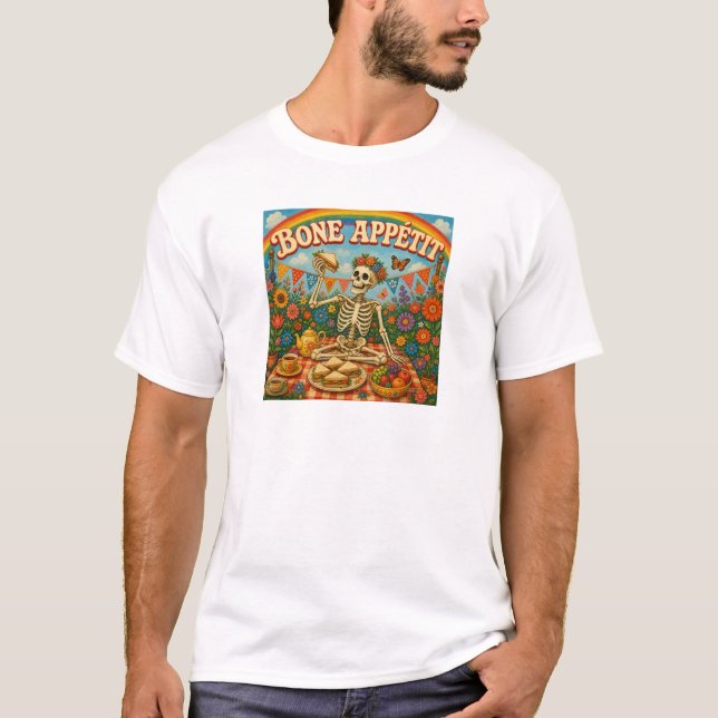 Camiseta Bom Apetite Piquenique de Esqueleto (Frente)