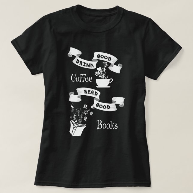 Camiseta Bom café e bons livros (Frente do Design)