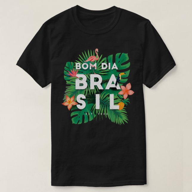 Camiseta Bom Dia Brasil América do Sul Flamingo Palm & Fllo (Frente do Design)