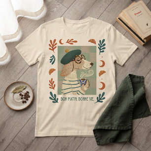 Camiseta Bom Dia Cachorro Francês Boina Café Croissant