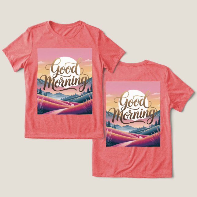 Camiseta Bom dia caligrafia nascer do sol (Design Frente e Verso)