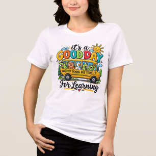 Camiseta Bom Dia Para Aprender Ônibus Animais Luz do Sol