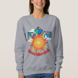 Camiseta Bom dia, texto com sol brilhante e pipas