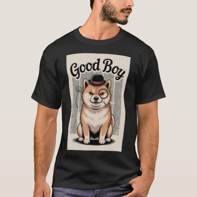 Camiseta Bom Menino Cachorro com Chapéu de Bowler (Frente)