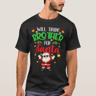 Camiseta Bom Natal para Crianças Trocam Irmão por Sant