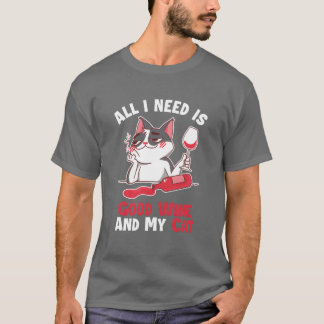 Camiseta Bom vinho e meu gato Mãe Gato Amantes de Gato Pai