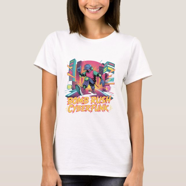 Camiseta Bomb Rush Cyberfunk – Rebelião de Rua Neon (Frente)