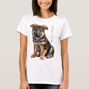 CAMISETA BOMBA GORGEOSA DE GERMAN SHEPHERD PRETO E TAN