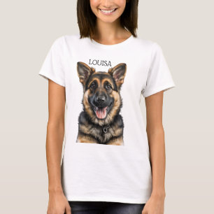 CAMISETA BOMBA GORGEOSA DE GERMAN SHEPHERD PRETO E TAN