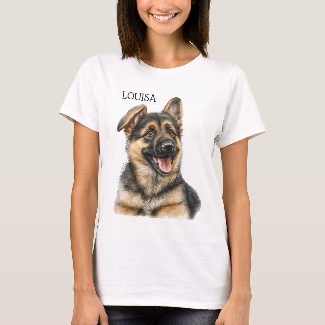 CAMISETA BOMBA GORGEOSA DE GERMAN SHEPHERD PRETO E TAN (Frente)