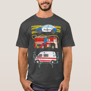 Camiseta Bombardeio de Carro Policial Ambulância Primeiros 