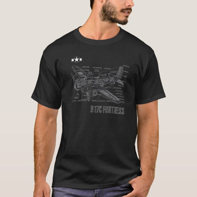 Camiseta Bombardeiros Americanos WW2 B 17 Fortaleza Voadora (Frente)