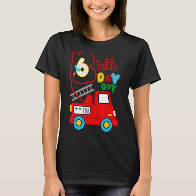 Camiseta Bombeiro 6 Birthday Boy de 6 anos (Frente)