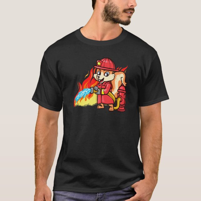 Camiseta Bombeiro 911 Fogo Engraçado de Esquilo (Frente)