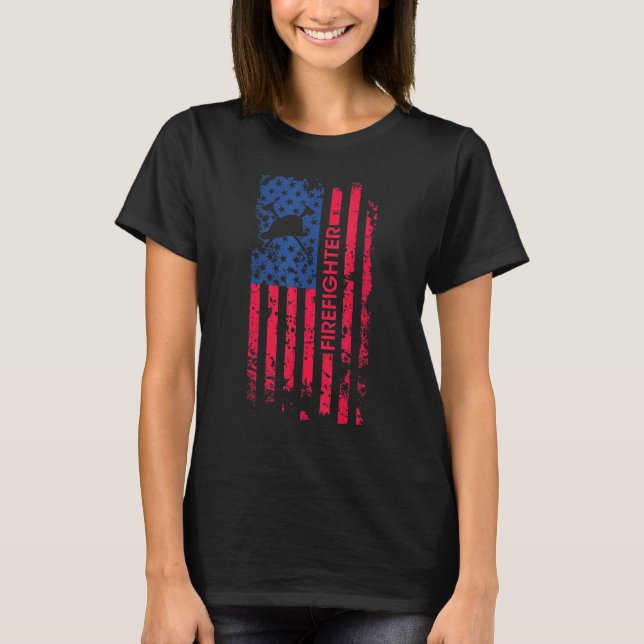 Camiseta Bombeiro American Flag 4 De Julho Fireman (Frente)