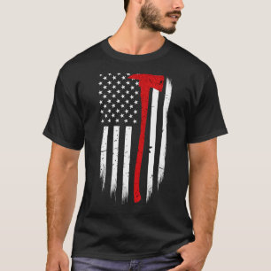 Camiseta Bombeiro American Flag Ax Firefighter