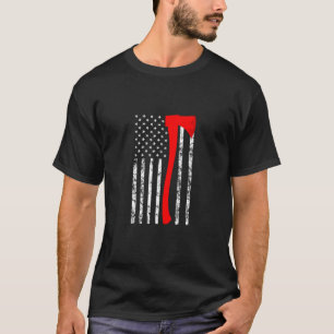 Camiseta Bombeiro American Flag Ax Thin Red Line
