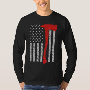 Camiseta Bombeiro American Flag Ax Thin Red Line Patrio