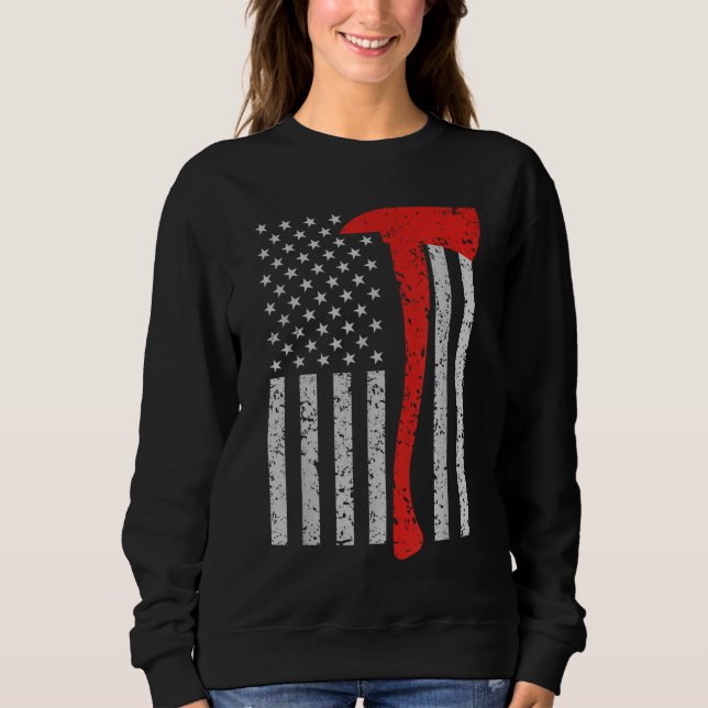 Camiseta Bombeiro American Flag Ax Thin Red Line Patrio (Frente)