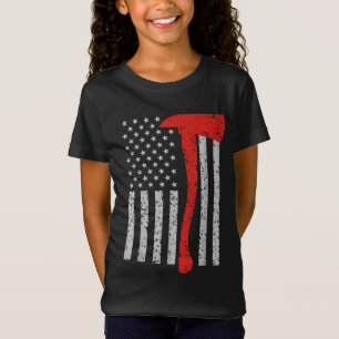 Camiseta Bombeiro American Flag Ax Thin Red Line Patrio